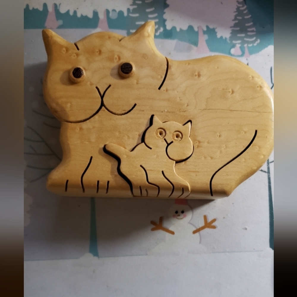 Wooden Cat Puzzle Box